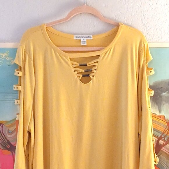 New York Laundry Yellow Easter Spring 3/4 Sleeve 3XL Tunic Cut Out Sleeve / Neck - Picture 2 of 5